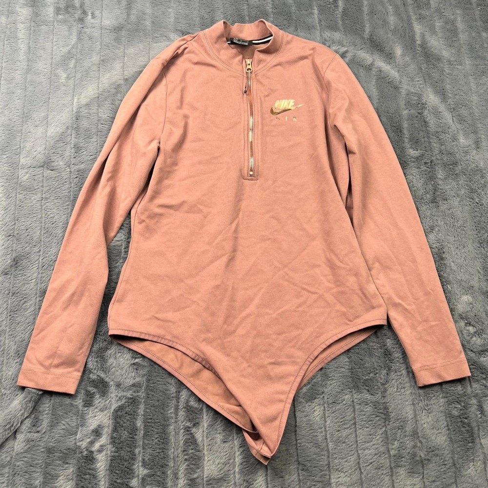 Nike Air Womens Quarter Zip Long Sleeve Bodysuit Mauve Rose Gold Large 13226